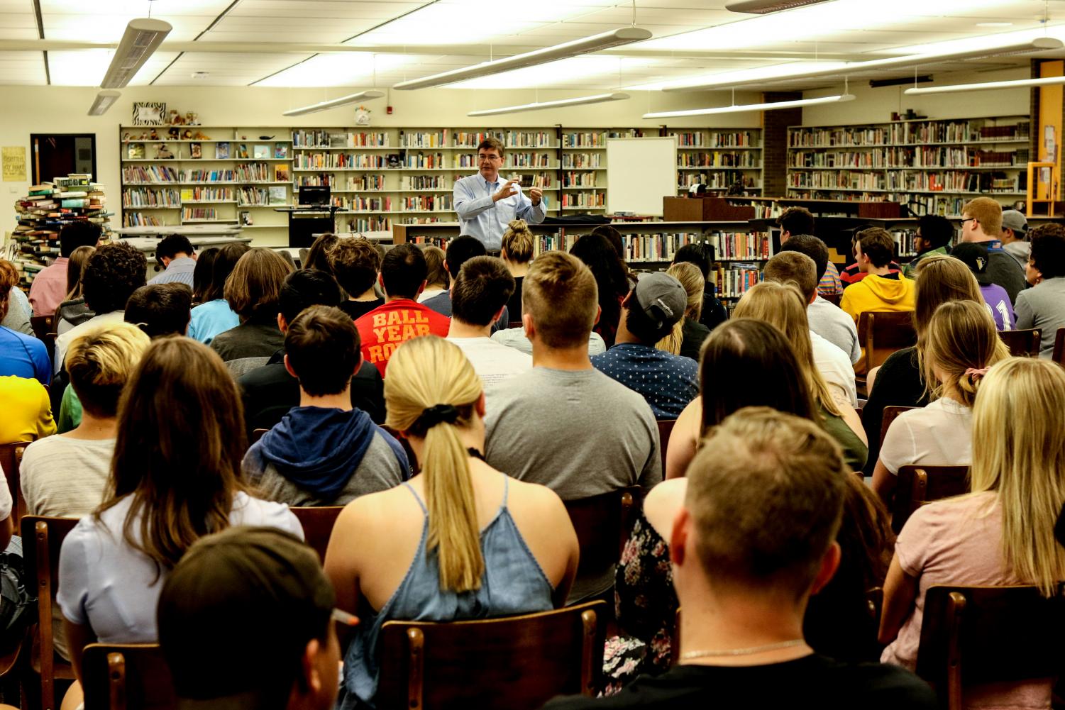 Juniors and seniors filled the NASH library to have a conversation with their local Congressman.