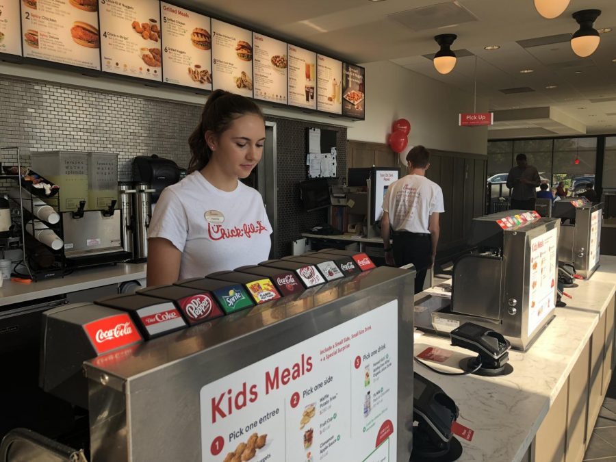 Victoria Gonchar tends the counter at Chick-fil-A in Wexford.