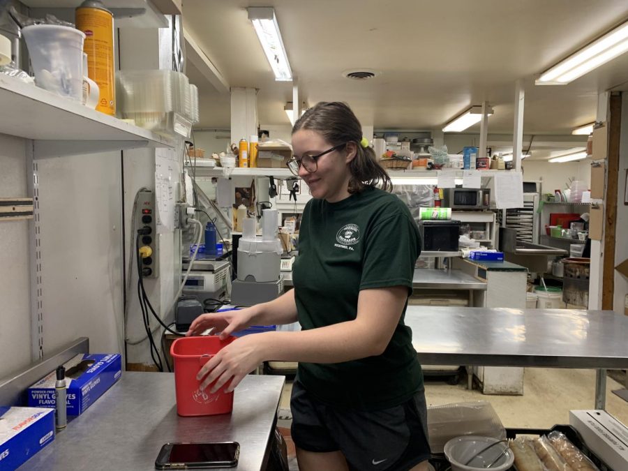 Scout Miller cleans the deli counter at Soergel's.  Like many students at NASH, Miller's part-time job is not always easy to manage alongside school work.