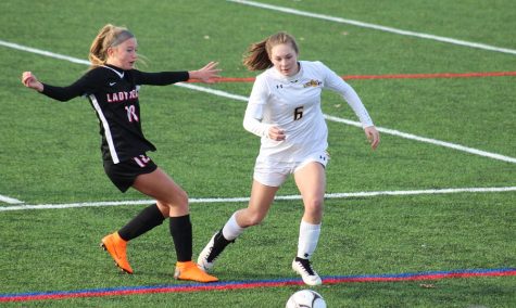 Senior Ava Ruppersberger gains possession over Boyertown in the second round of the PIAA tournament.  The NA girls went on to lose the match 2-3, in overtime.  But their season was one for the record books.