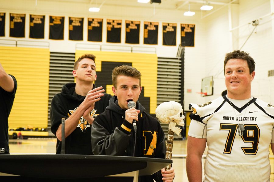 Will Cinker, one of the Student Section Leaders, kicks off the first pep rallies in years at NASH.