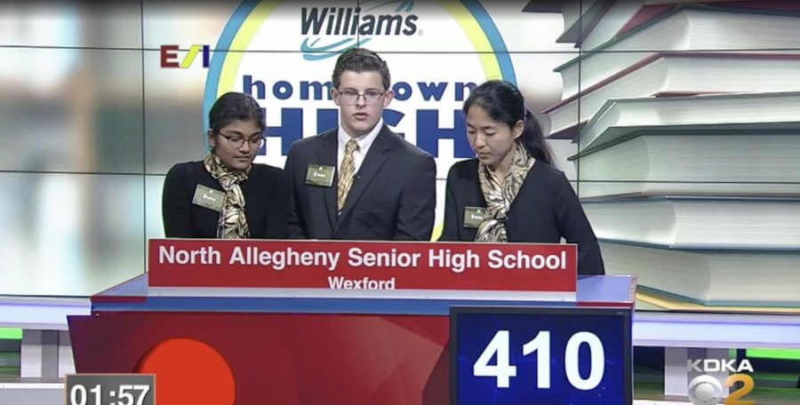 Divya Ramkumar, Ethan Eichelberger, and Daphne Nie put their wits to the test on live local television last month.  The team won and will advance to the Hometown High Q post-season next month.