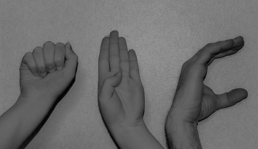 Hands spelling out the letters A, B, and C in American Sign Language.