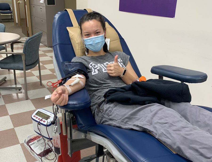 NASH senior Victoria Weser takes part in the NHS Virtual Blood Drive last month.