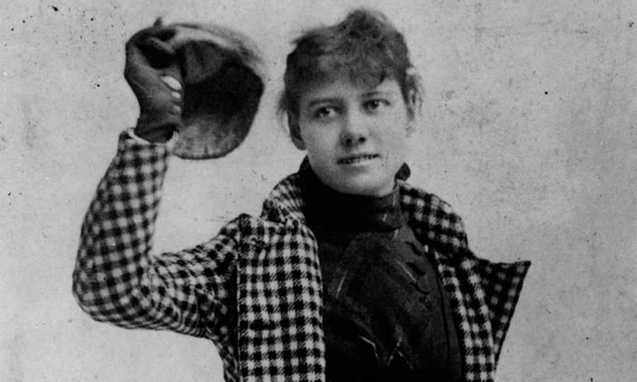 Nellie Bly, seen in the singular outfit she wore on her 72-day journey around the globe in 1889-90.