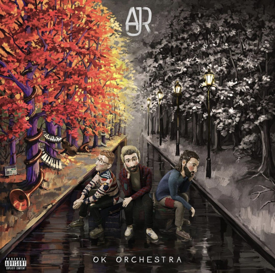 The album art for OK Orchestra, AJRs fourth album. The art was designed by illustrator and character designer Rafael Gandine and modeled by Jader Souza.