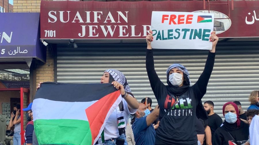 One of the many protests for Palestinian liberation that have taken place around the globe, this one being in Bay Ridge, Brooklyn.  