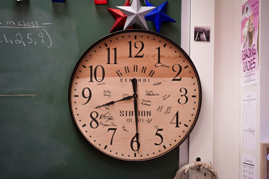 An extravagant clock in Mr. Venezias room serves as a reminder of memorable students from last school year