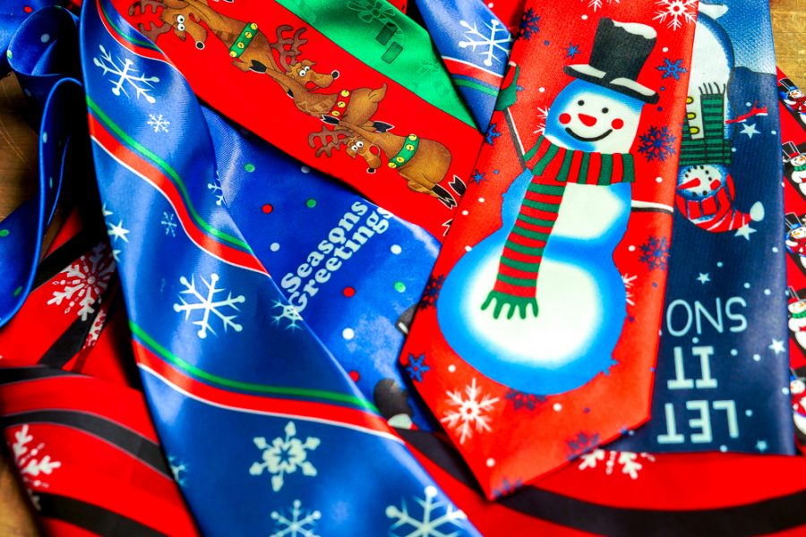 A glimpse of the large collection of Mr. Omasitss holiday ties
