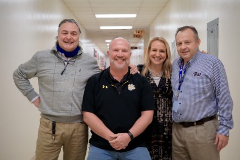 Mr. Buchert (second from left) beside his Academic Hall colleagues Mr. Walkowiak, Ms. Manesiotis, and Mr. Greenleaf.