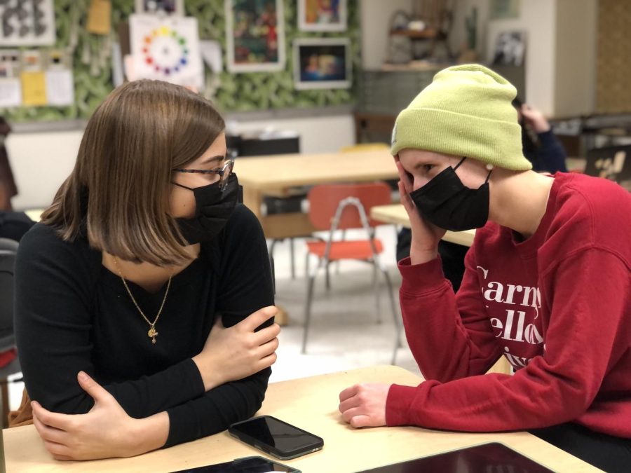 Seniors Concetta Bochicchio and Morgan Nash enjoy one of their last art classes left before the second semester begins. The second semester marks the last couple of months seniors have before graduation.