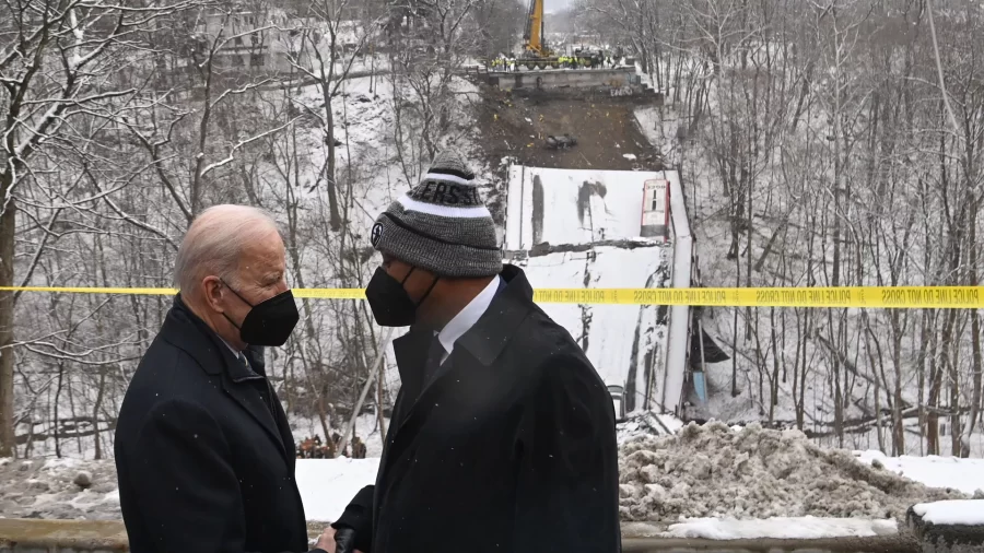 President Biden on Friday visited the site of the collapsed bridge in Pittsburgh last month.