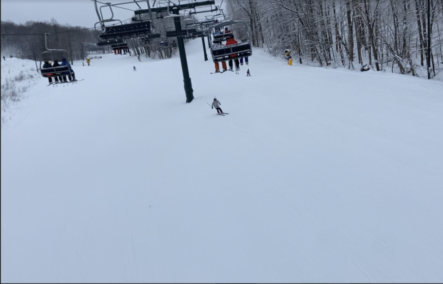 The view from the lift that takes skiers to the top of the mountain at Seven Springs Mountain Resort.