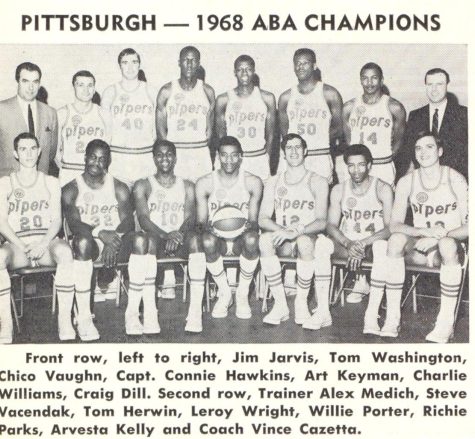 The Pittsburgh Pipers lineup upon winning the ABA inaugural championship.
