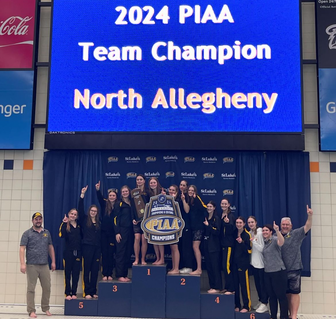 NA girls swimming and diving team win PIAA State Championship for second year in a row. (photo courtesy of Danny Lesinski)