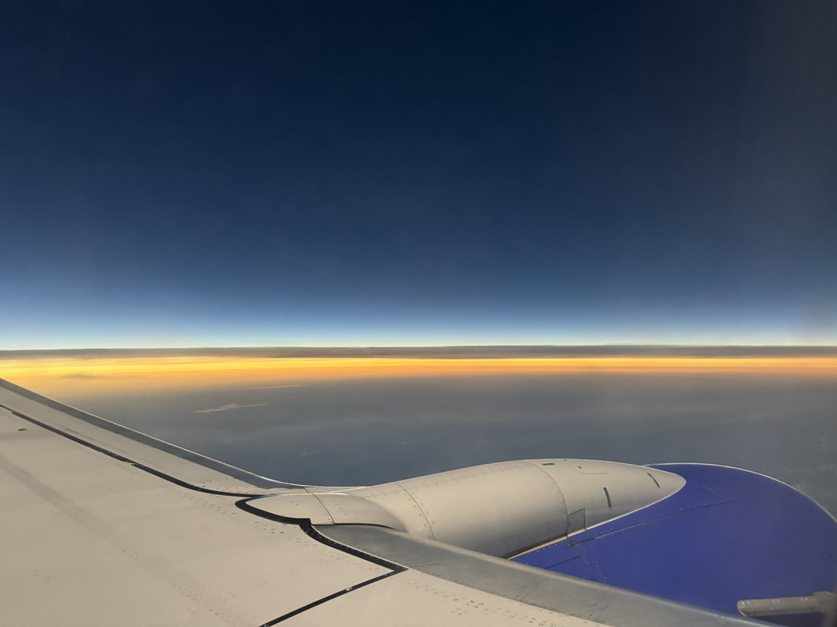 A photo taken aboard a flight from Chicago to Pittsburgh during the eclipse on Monday afternoon.