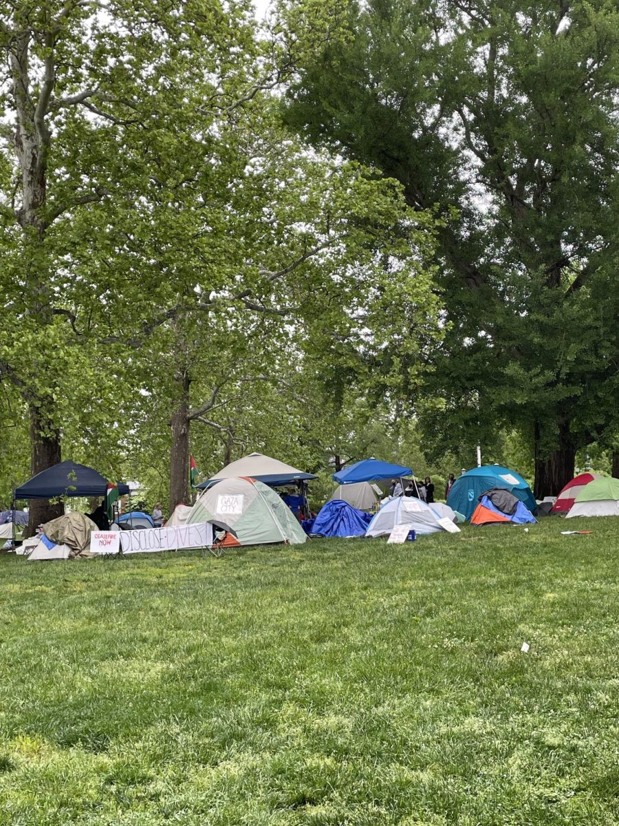 A tent encampment at UVA, approximately two hours before the protests erupted on May 4.