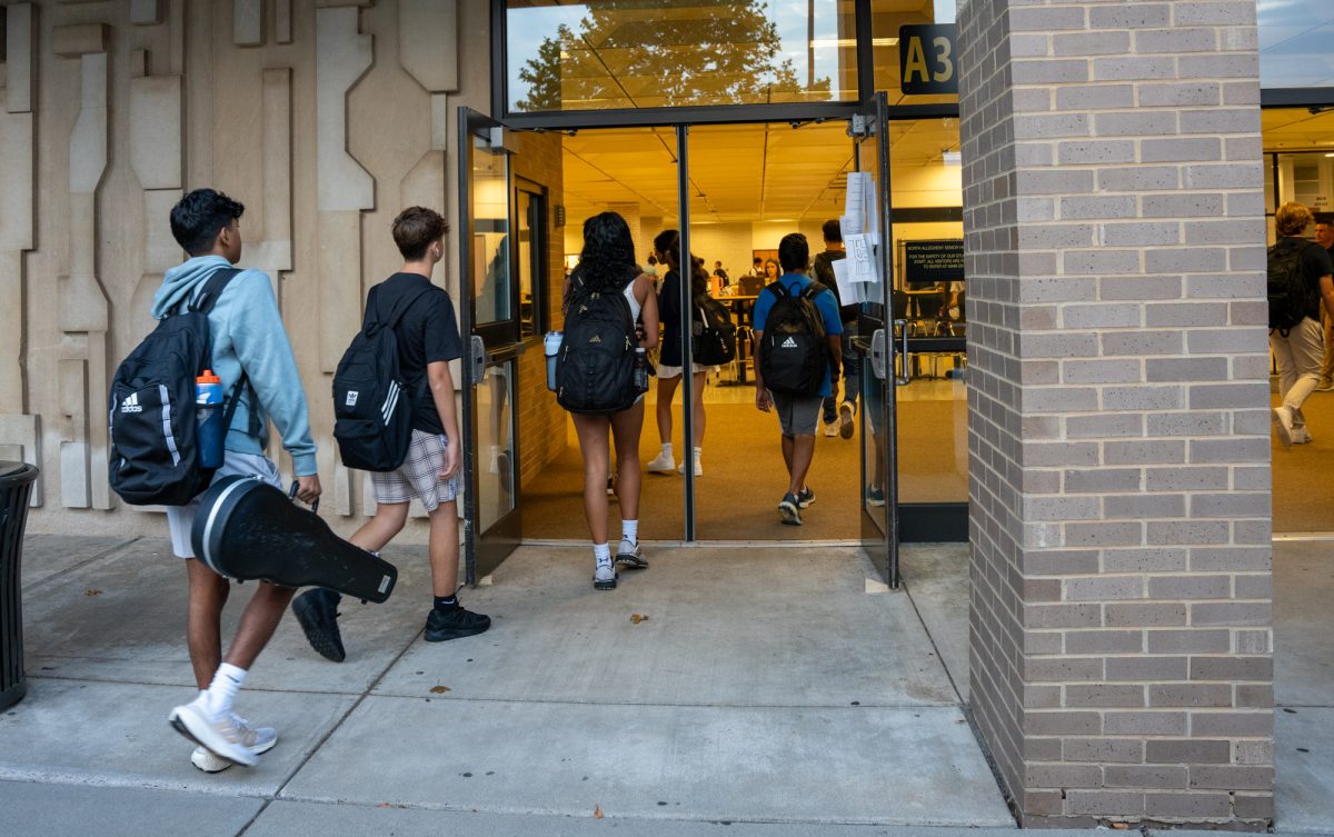 Students walking into NASH on the first day of the 2024-25 school year.