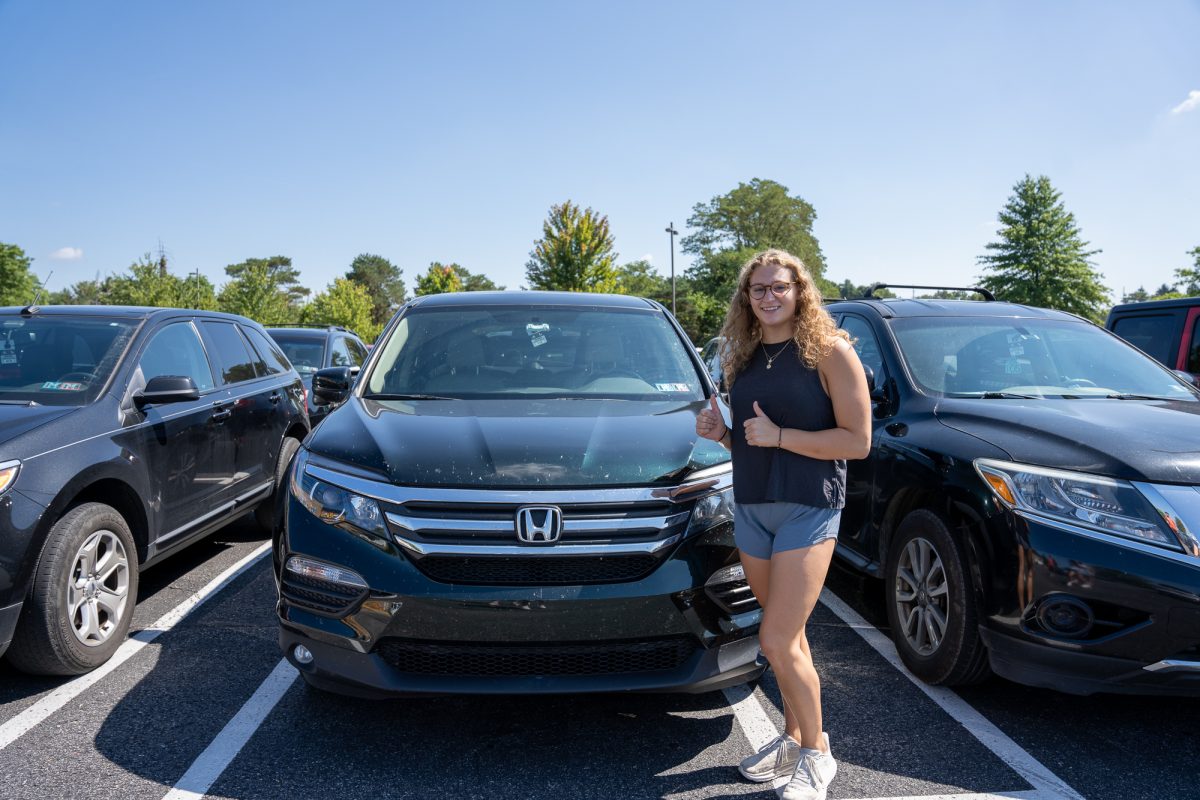 Tori Tieppo at her ideal parking spot just two cars away from the athletic entrance.