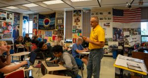 Social Studies teacher Mr. Lyons teaches juniors in Modern American History.