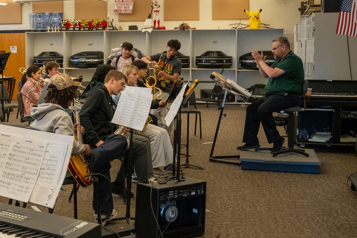 Mr. Stefan directs a Jazz 1 rehearsal in the NASH Band Room.