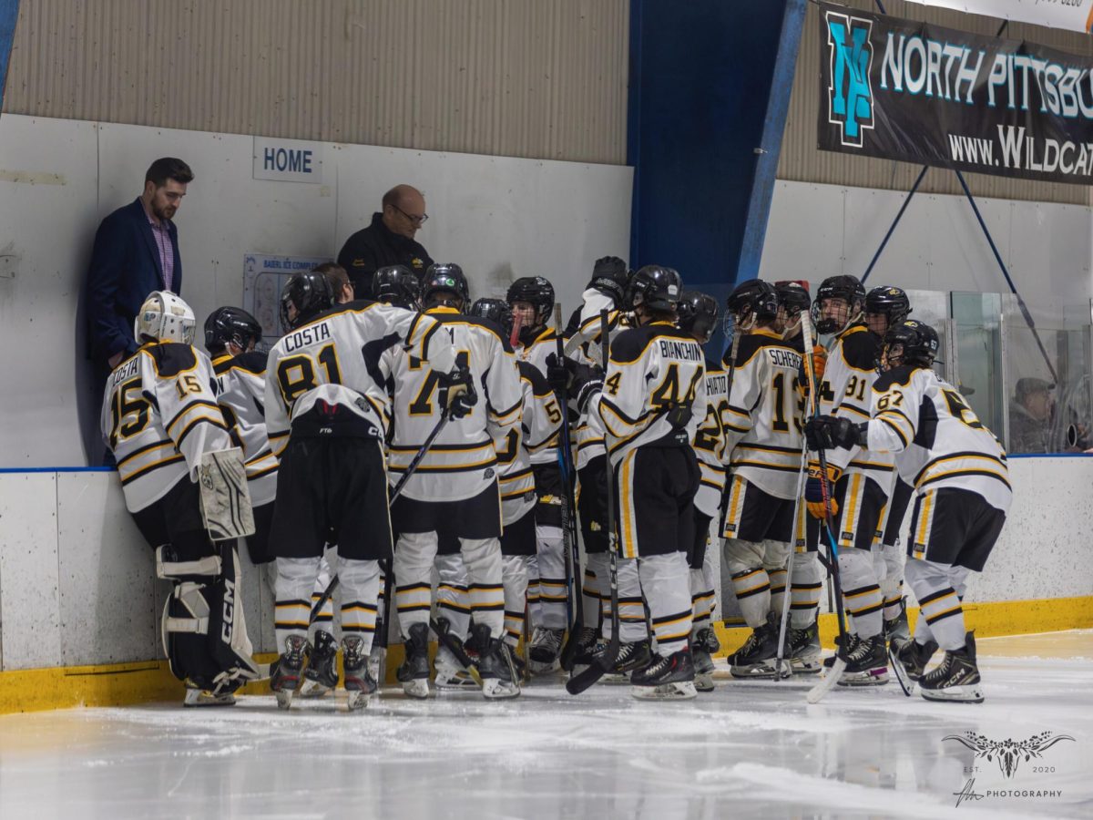 The Ice Hockey team meets before the opening face-off against Peters Township on December 16. (photo: Hannah Noel -- used with permission / North Allegheny Sports Network)