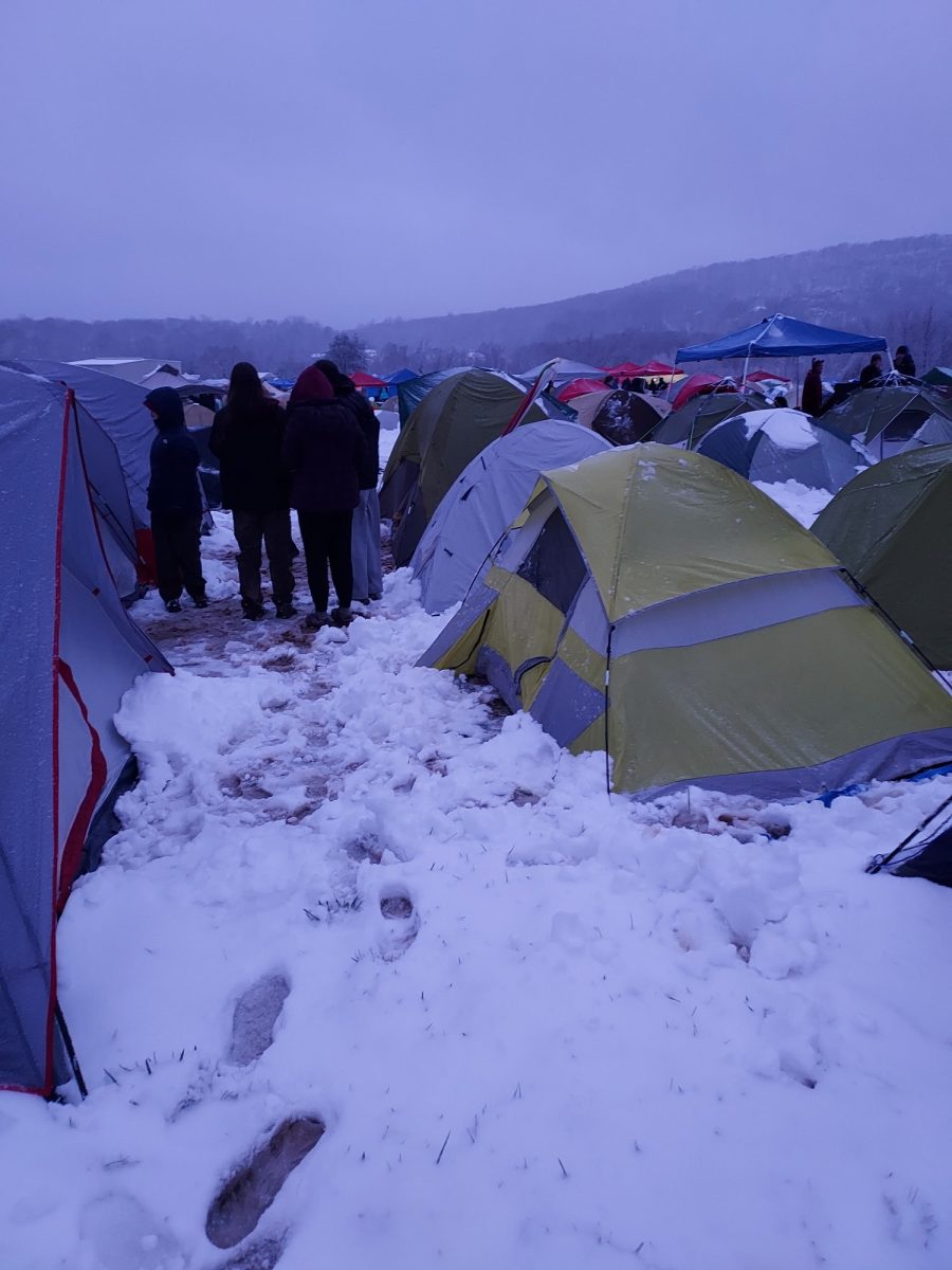 The aftermath at the West Point Camporee following a sudden spring snowstorm. (photo courtesy of the Slegal family)