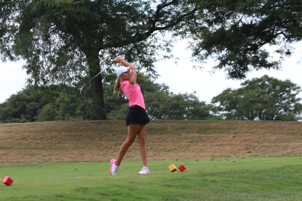 Senior Kayli Dings tees off in a match against Mt. Lebanon (photo: North Allegheny Sports Network/Jonathan Spina)