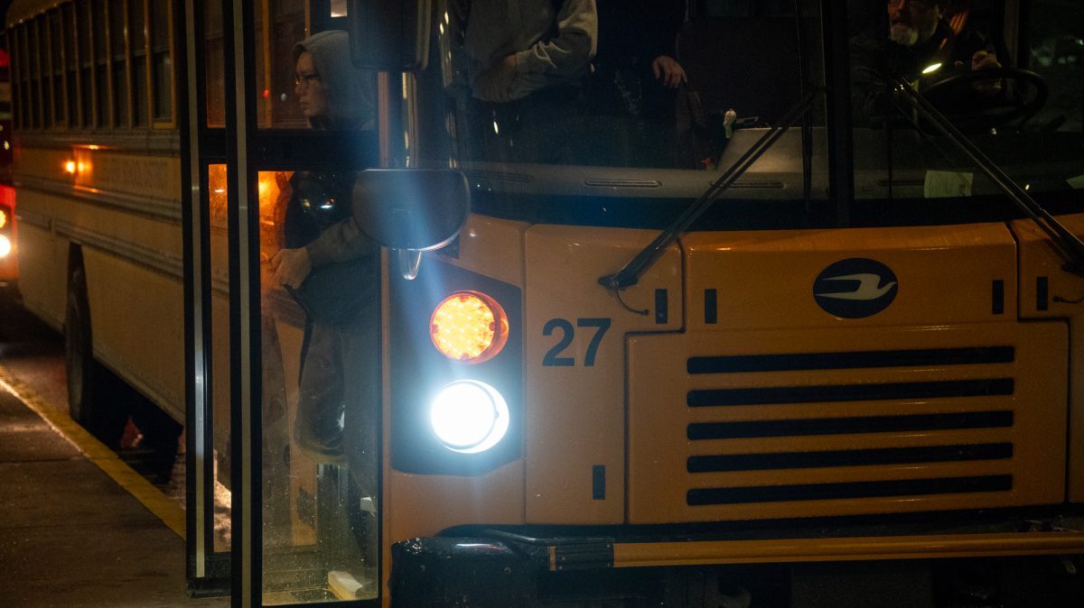 A North Allegheny bus parks in front of NASH for its morning drop-off.
