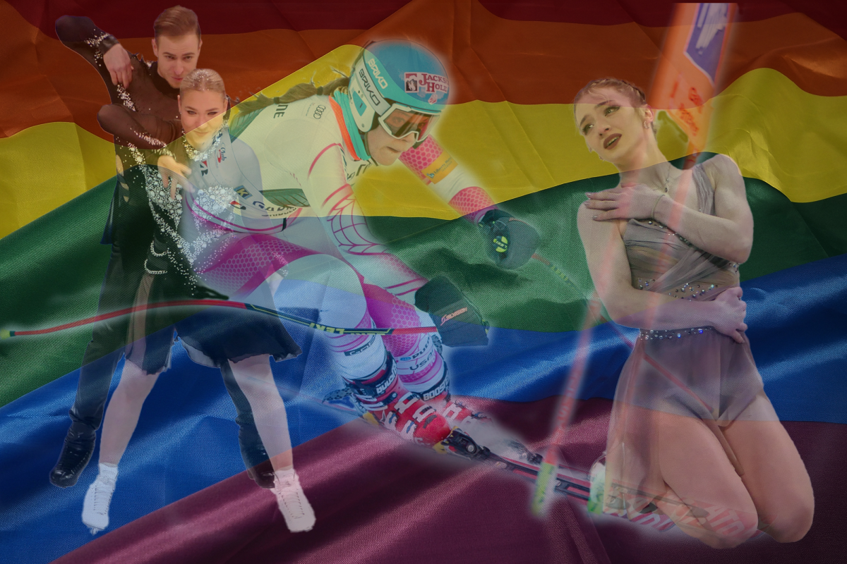 Olympians Breezy Johnson, Amber Glenn, Filip Taschler, and Natalie Taschlerova (designed by Addey Kane using Creative Commons images)