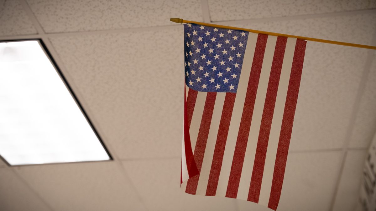 The American flag in Mrs. Rosenwasser's classroom (Rm 353) on the third floor of NASH.